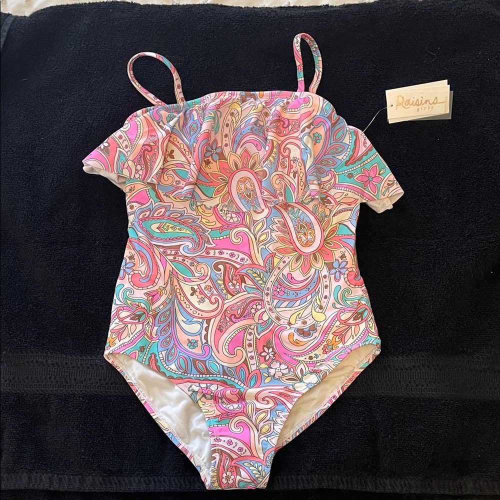 Raisins One Piece swimsuit - Pink and Blue Paisley nwt